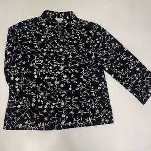 Christopher & Banks Black Jacket with White Floral Design